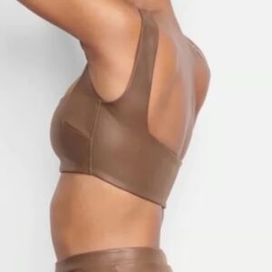 SKIMS Brown Leather Crop Top